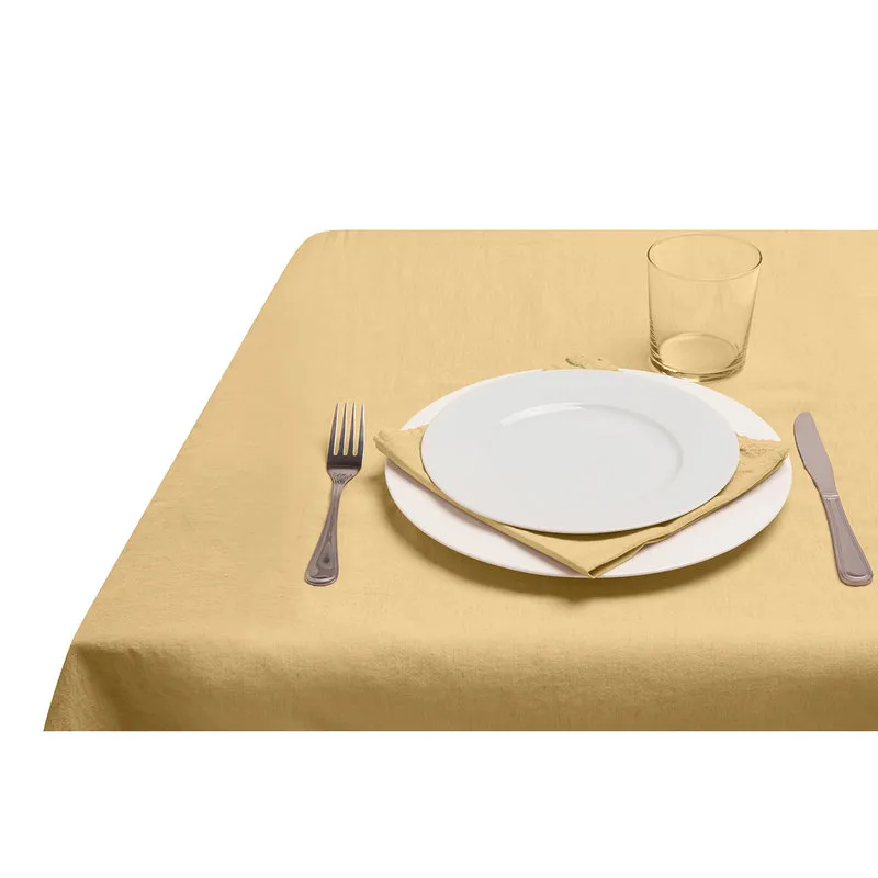 Puro lino tavola Tovaglia Puro Lino Stonewash con pizzo 140x180 Giallo